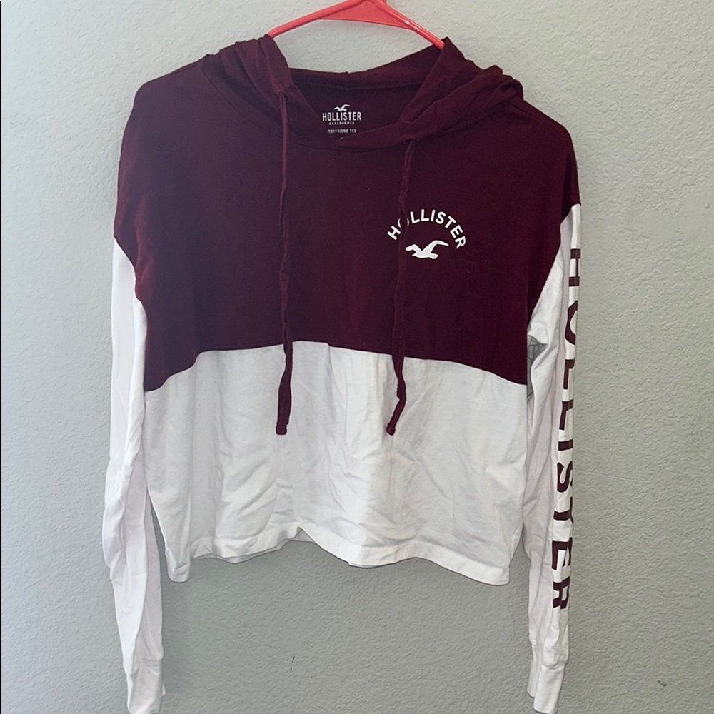 Hollister Maroon and White Hoodie